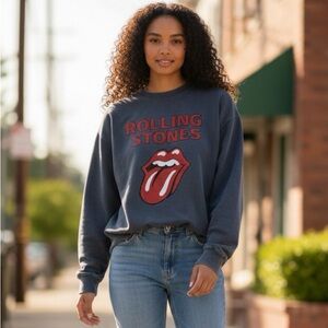 Rolling Stones Retro Tongue Logo Crewneck Sweatshirt Made in Italy Cotton NWT OS
